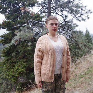 Tan Ladies Guess Cardigan Sweater